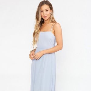 Show me your mumu lauren tie dress size large in Steel Blue